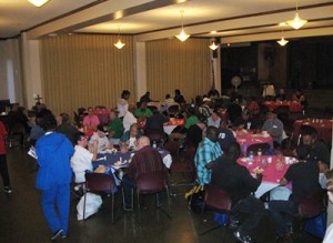 Large gathering of those in need at dinner.