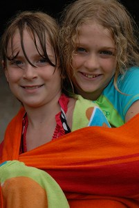 girls wrapped in towel