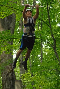 Youth in harness swing