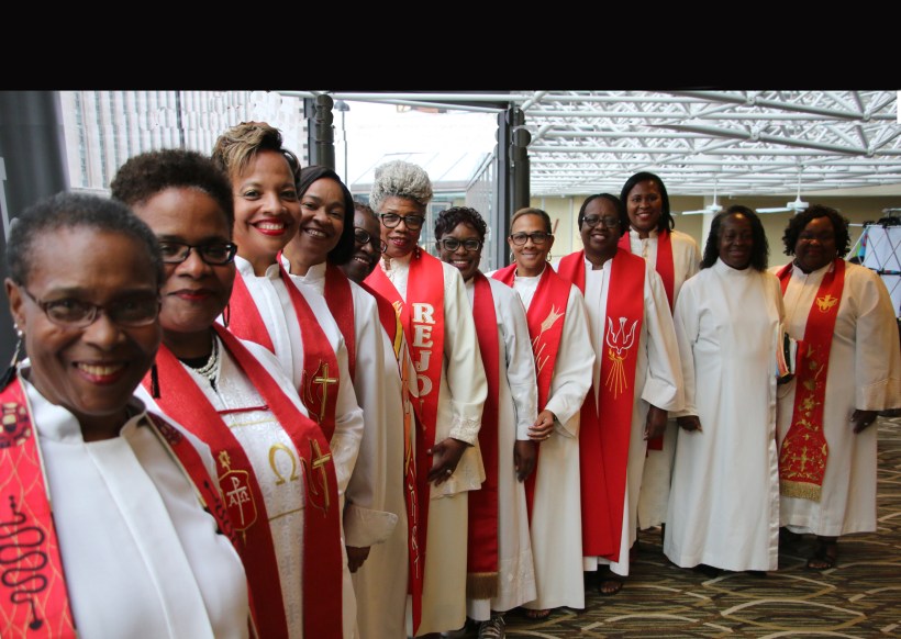 Preparing for the opening worship procession at the 28th annual meeting of Black Clergy Women of The United Methodist Church