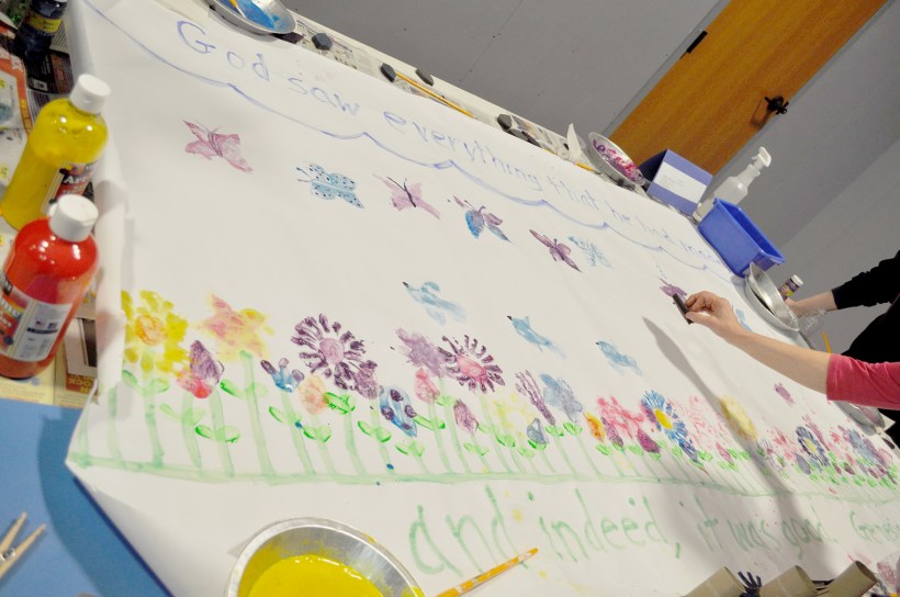 Wrtinggs and paintings on a banner